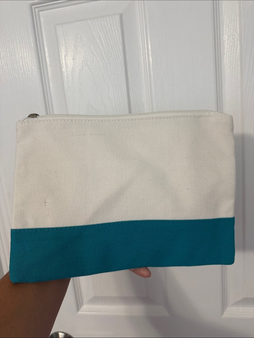 Canvas Cosmetic Pouch in Teal and Cream